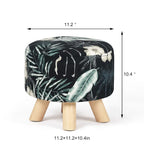 Repose-pieds rond en velours ottoman – Floral, Rembourrage moderne en mousse et pieds en bois massif, Utilisateur unique