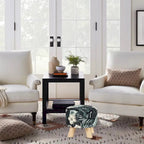 Repose-pieds rond en velours ottoman – Floral, Rembourrage moderne en mousse et pieds en bois massif, Utilisateur unique