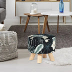 Repose-pieds rond en velours ottoman – Floral, Rembourrage moderne en mousse et pieds en bois massif, Utilisateur unique