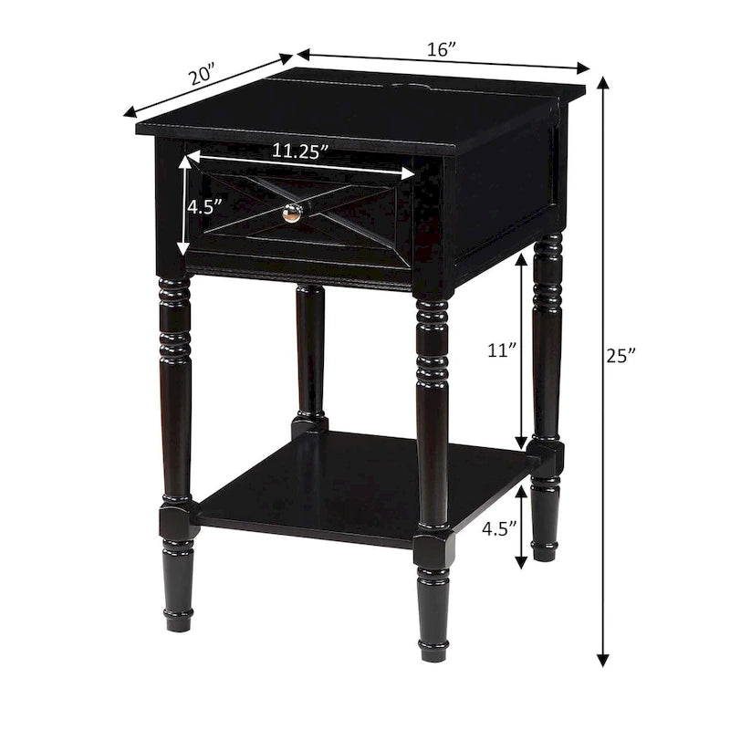 Table de chevet à 1 tiroir – Driftwood/Blanc / Noir / Espresso, bois style ferme avec station de recharge, pour utilisateur unique