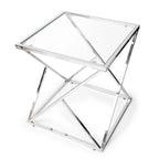 Table d'appoint carrée – Argent, plateau en verre et cadre en métal chromé, utilisateur unique