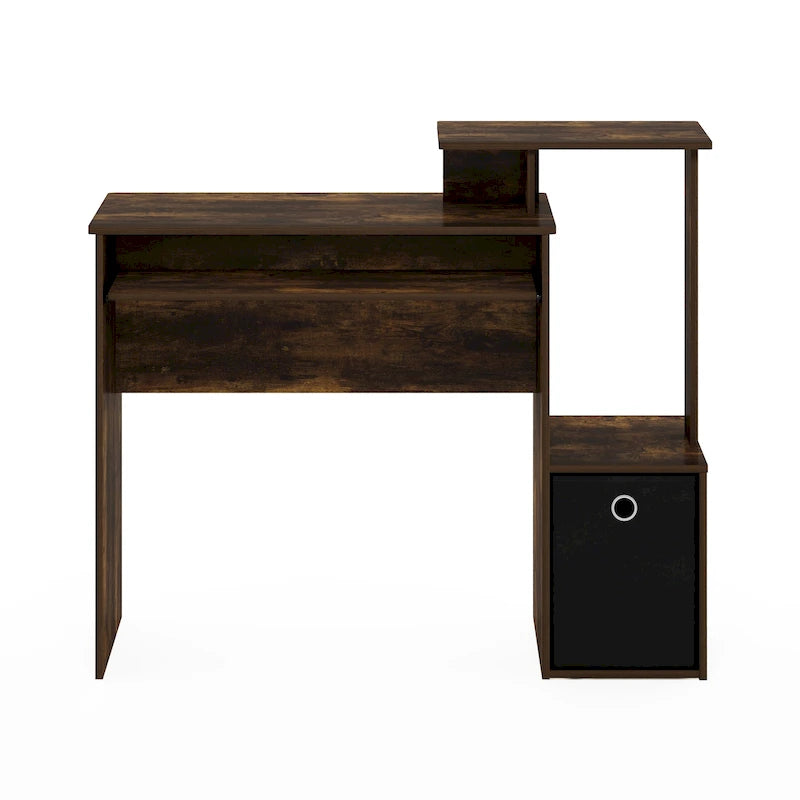 Bureau compact en MDF avec tablette coulissante pour clavier et bac de rangement en tissu pour 1 personne – Noir / Noyer foncé / Chêne français gris / Blanc / Chêne Sonoma / Pin ambré