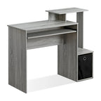 Bureau compact en MDF avec tablette coulissante pour clavier et bac de rangement en tissu pour 1 personne – Noir / Noyer foncé / Chêne français gris / Blanc / Chêne Sonoma / Pin ambré