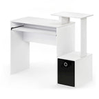 Bureau compact en MDF avec tablette coulissante pour clavier et bac de rangement en tissu pour 1 personne – Noir / Noyer foncé / Chêne français gris / Blanc / Chêne Sonoma / Pin ambré