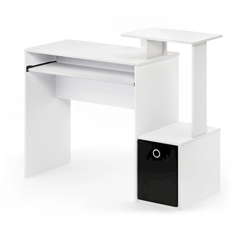 Bureau compact en MDF avec tablette coulissante pour clavier et bac de rangement en tissu pour 1 personne – Noir / Noyer foncé / Chêne français gris / Blanc / Chêne Sonoma / Pin ambré