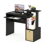Bureau compact en MDF avec tablette coulissante pour clavier et bac de rangement en tissu pour 1 personne – Noir / Noyer foncé / Chêne français gris / Blanc / Chêne Sonoma / Pin ambré