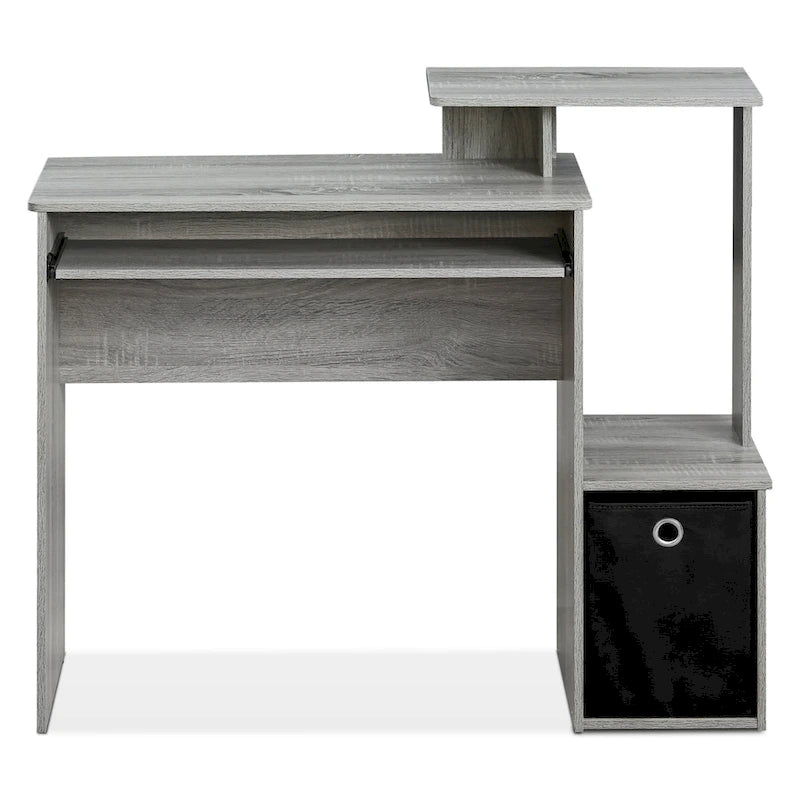 Bureau compact en MDF avec tablette coulissante pour clavier et bac de rangement en tissu pour 1 personne – Noir / Noyer foncé / Chêne français gris / Blanc / Chêne Sonoma / Pin ambré