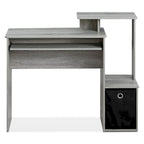 Bureau compact en MDF avec tablette coulissante pour clavier et bac de rangement en tissu pour 1 personne – Noir / Noyer foncé / Chêne français gris / Blanc / Chêne Sonoma / Pin ambré