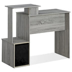 Bureau compact en MDF avec tablette coulissante pour clavier et bac de rangement en tissu pour 1 personne – Noir / Noyer foncé / Chêne français gris / Blanc / Chêne Sonoma / Pin ambré