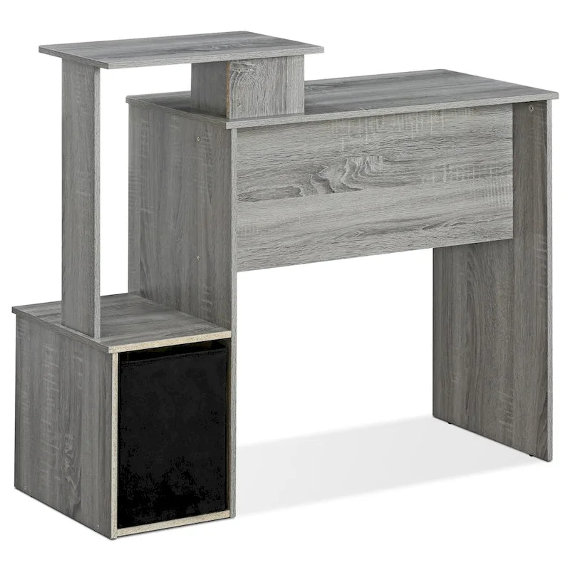 Bureau compact en MDF avec tablette coulissante pour clavier et bac de rangement en tissu pour 1 personne – Noir / Noyer foncé / Chêne français gris / Blanc / Chêne Sonoma / Pin ambré