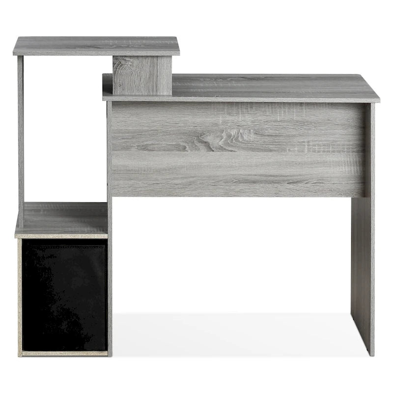 Bureau compact en MDF avec tablette coulissante pour clavier et bac de rangement en tissu pour 1 personne – Noir / Noyer foncé / Chêne français gris / Blanc / Chêne Sonoma / Pin ambré