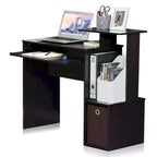 Bureau compact en MDF avec tablette coulissante pour clavier et bac de rangement en tissu pour 1 personne – Noir / Noyer foncé / Chêne français gris / Blanc / Chêne Sonoma / Pin ambré