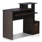Bureau compact en MDF avec tablette coulissante pour clavier et bac de rangement en tissu pour 1 personne – Noir / Noyer foncé / Chêne français gris / Blanc / Chêne Sonoma / Pin ambré