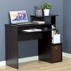 Bureau compact en MDF avec tablette coulissante pour clavier et bac de rangement en tissu pour 1 personne – Noir / Noyer foncé / Chêne français gris / Blanc / Chêne Sonoma / Pin ambré