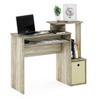 Bureau compact en MDF avec tablette coulissante pour clavier et bac de rangement en tissu pour 1 personne – Noir / Noyer foncé / Chêne français gris / Blanc / Chêne Sonoma / Pin ambré
