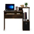 Bureau compact en MDF avec tablette coulissante pour clavier et bac de rangement en tissu pour 1 personne – Noir / Noyer foncé / Chêne français gris / Blanc / Chêne Sonoma / Pin ambré