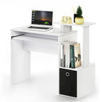 Bureau compact en MDF avec tablette coulissante pour clavier et bac de rangement en tissu pour 1 personne – Noir / Noyer foncé / Chêne français gris / Blanc / Chêne Sonoma / Pin ambré