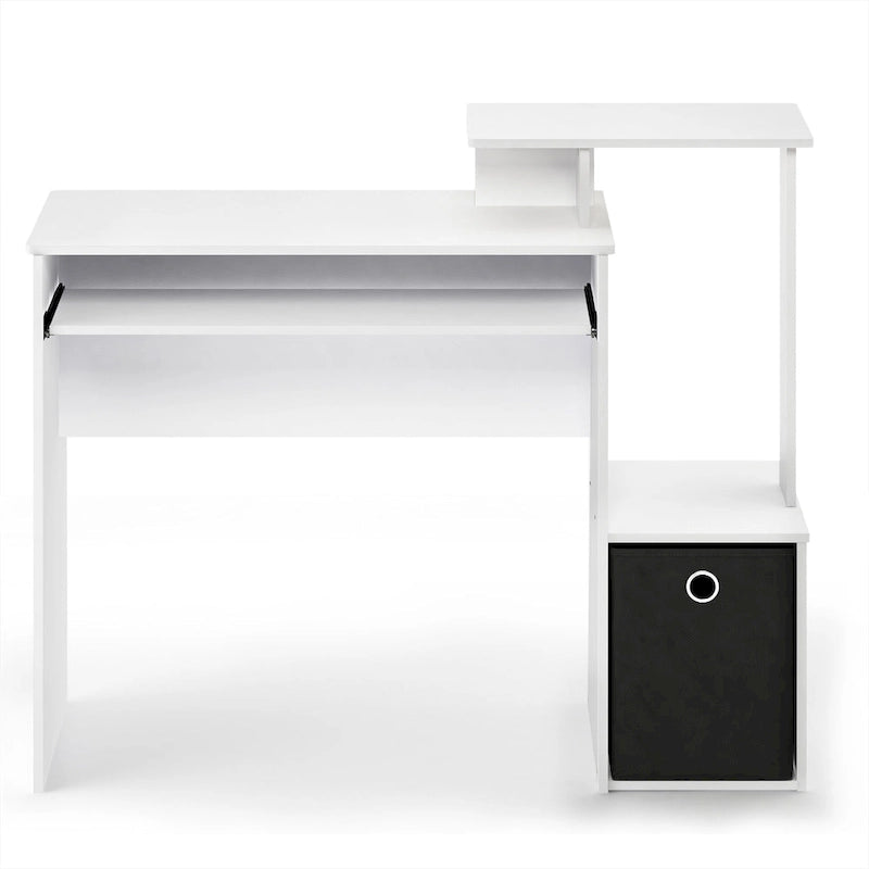 Bureau compact en MDF avec tablette coulissante pour clavier et bac de rangement en tissu pour 1 personne – Noir / Noyer foncé / Chêne français gris / Blanc / Chêne Sonoma / Pin ambré
