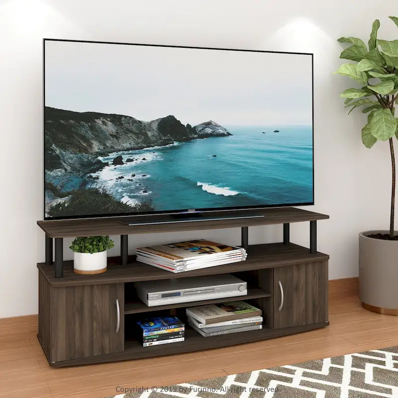 Meuble TV en bois composite gris/noyer/blanc/pin pour téléviseurs jusqu'à 55 pouces