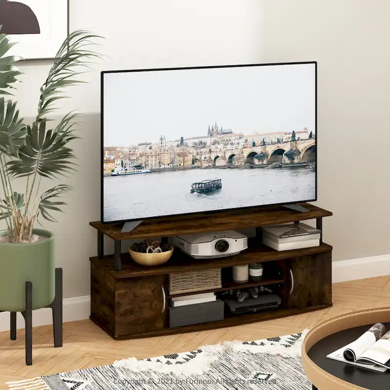 Meuble TV en bois composite gris/noyer/blanc/pin pour téléviseurs jusqu'à 55 pouces