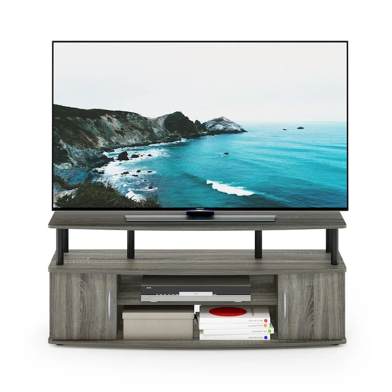 Meuble TV en bois composite gris/noyer/blanc/pin pour téléviseurs jusqu'à 55 pouces