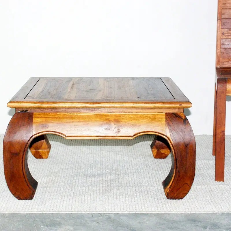 Teakbord i thailandsk opiumstil, 29 x 29 x 16 tommer høyt, eikeoljefinish - 29 x 29 x 16