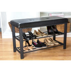 Banc de rangement à chaussures 2 niveaux noir rembourré pour 1 personne