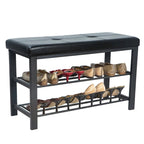 Banc de rangement à chaussures 2 niveaux noir rembourré pour 1 personne