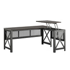 Bureau d'angle en MDF Noyer et Placage Bois avec Plateau Relevable et Piétement Métallique pour 2