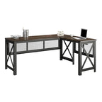 Bureau d'angle en MDF Noyer et Placage Bois avec Plateau Relevable et Piétement Métallique pour 2