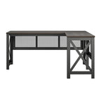 Bureau d'angle en MDF Noyer et Placage Bois avec Plateau Relevable et Piétement Métallique pour 2