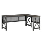 Bureau d'angle en MDF Noyer et Placage Bois avec Plateau Relevable et Piétement Métallique pour 2