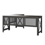 Bureau d'angle en MDF Noyer et Placage Bois avec Plateau Relevable et Piétement Métallique pour 2