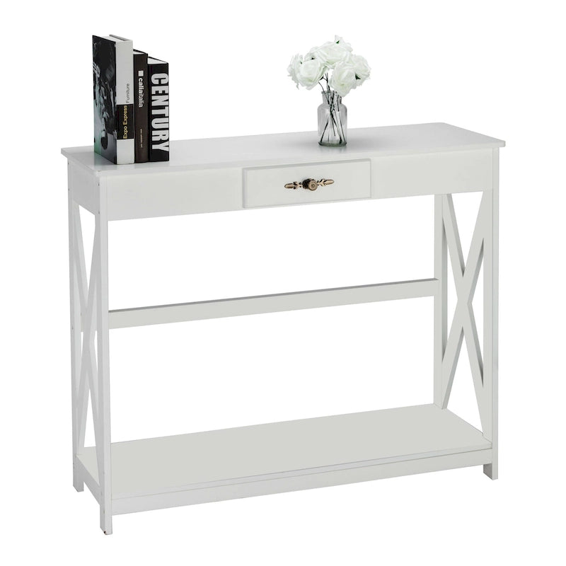 Table d'entrée, table de canapé avec tiroir et étagère, console fine avec rangement pour couloir