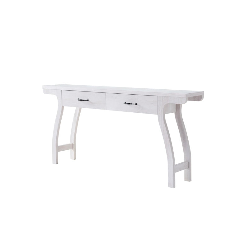 Console contemporaine en chêne blanc de 70 pouces avec 2 tiroirs