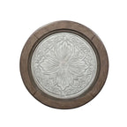 Table de cocktail ronde avec plateau en verre et étagère – Blanc antique et tabac, bois d'hévéa traditionnel et placage de chêne, 1 à 2 utilisateurs
