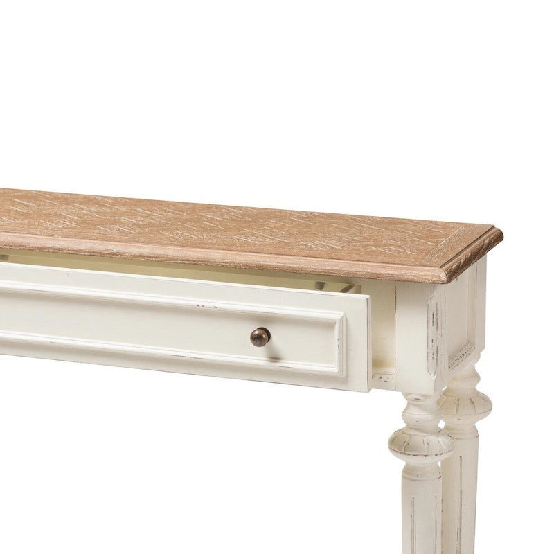 Console avec tiroir – Chêne blanc / naturel, Bois de style provincial français, Utilisateur unique