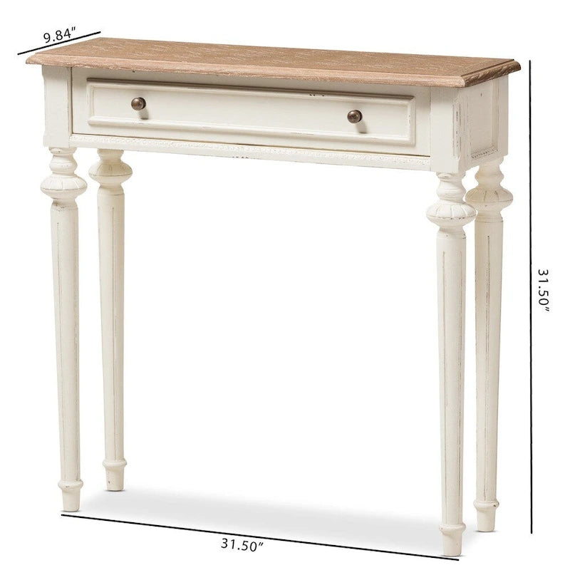 Console avec tiroir – Chêne blanc / naturel, Bois de style provincial français, Utilisateur unique