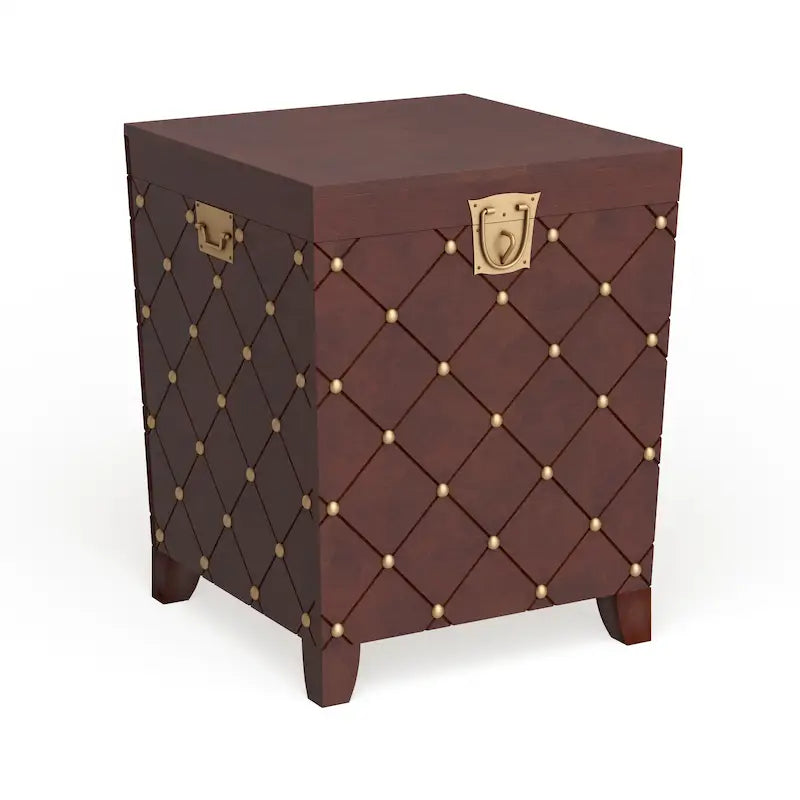 Table d'appoint coffre – Espresso, bois et placage cloutés, utilisateur unique