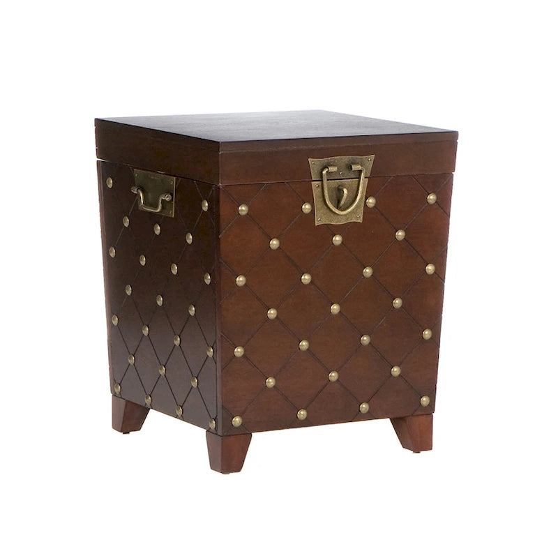 Table d'appoint coffre – Espresso, bois et placage cloutés, utilisateur unique