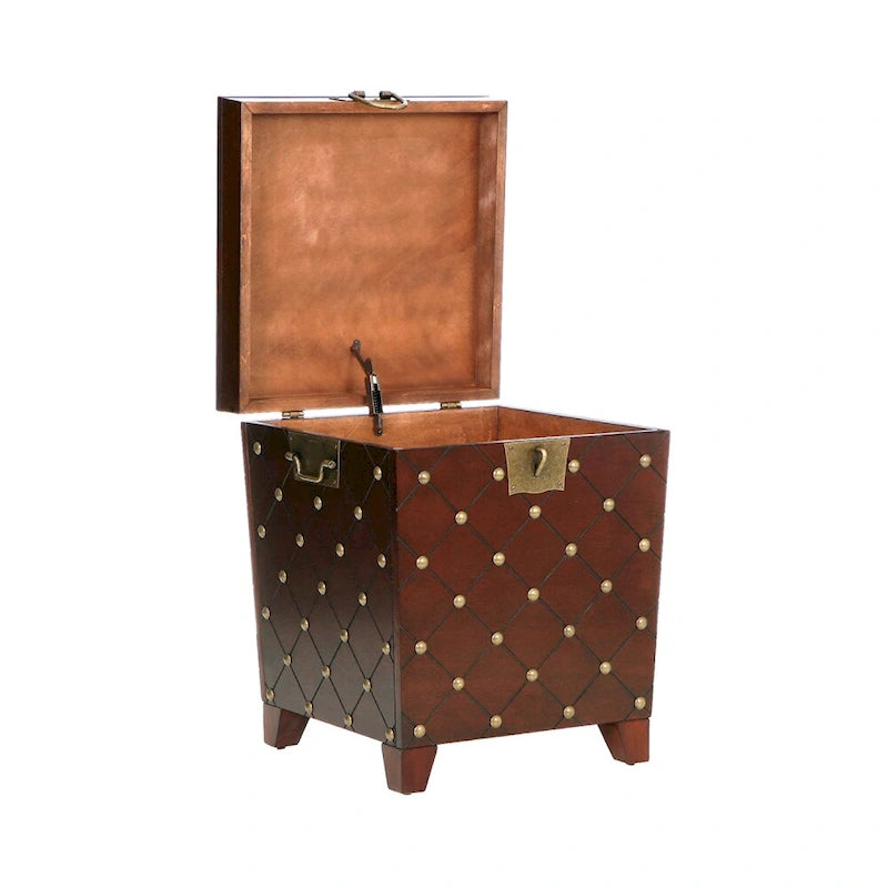 Table d'appoint coffre – Espresso, bois et placage cloutés, utilisateur unique
