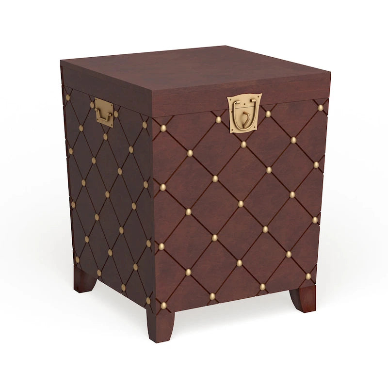 Table d'appoint coffre – Espresso, bois et placage cloutés, utilisateur unique