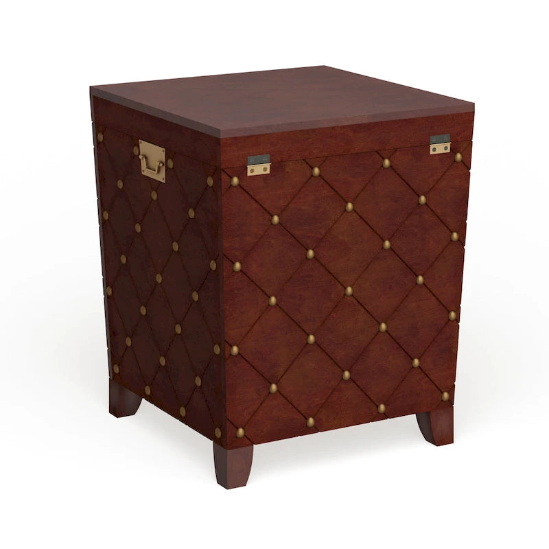 Table d'appoint coffre – Espresso, bois et placage cloutés, utilisateur unique