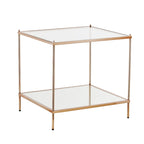 Table d'appoint – Cuivre, plateau en verre glamour et étagère miroir, utilisateur unique