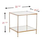 Table d'appoint – Cuivre, plateau en verre glamour et étagère miroir, utilisateur unique
