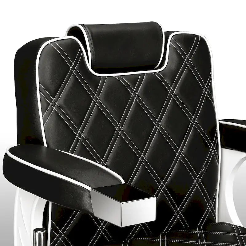 Fauteuil de barbier vintage hydraulique en cuir noir avec appui-tête réglable et pivotant à 360° pour 1 personne