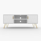Meuble TV avec étagères ouvertes et pieds en métal – Blanc / Noir, MDF et métal modernes, 1–2 utilisateurs