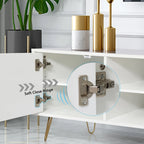 Meuble TV avec étagères ouvertes et pieds en métal – Blanc / Noir, MDF et métal modernes, 1–2 utilisateurs