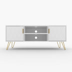 Meuble TV avec étagères ouvertes et pieds en métal – Blanc / Noir, MDF et métal modernes, 1–2 utilisateurs