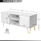 Meuble TV avec étagères ouvertes et pieds en métal – Blanc / Noir, MDF et métal modernes, 1–2 utilisateurs